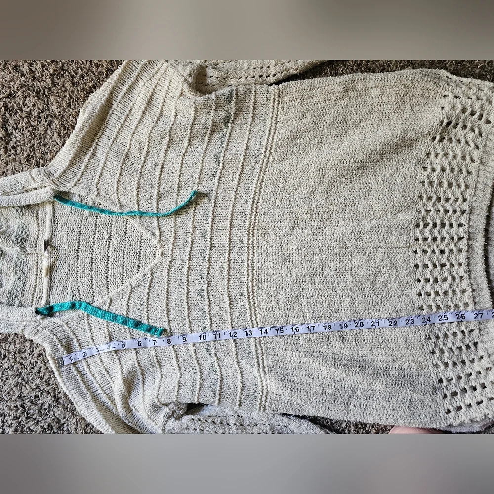 Free People light Beige‎ and blue knitted boho oversized hooded  sweater size L
